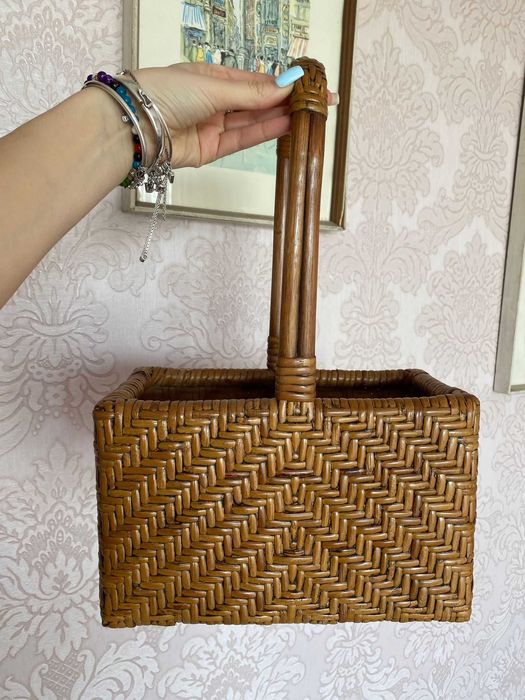 cos fructe decorativ lemn masiv ratan impletit bambus