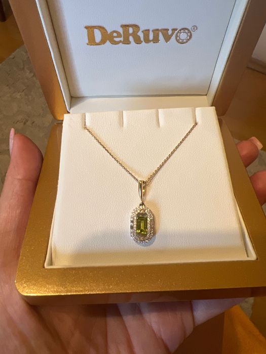 Lanț aur 18 k cu pandantiv cu diamante naturale și peridot