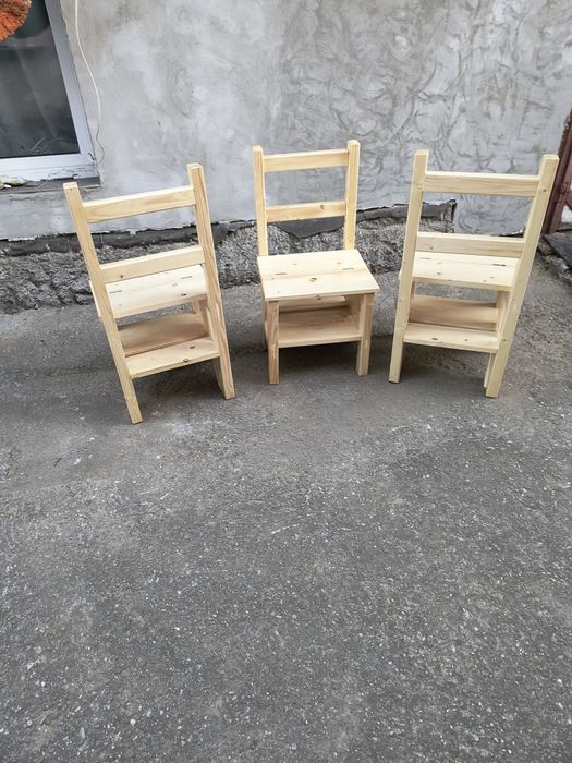 Scaun scară din lemn masiv de brad