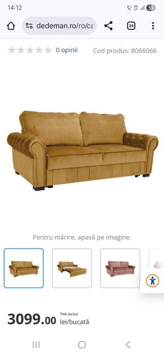 Vand canapea extensibila 2 locuri Eco Chester, bej