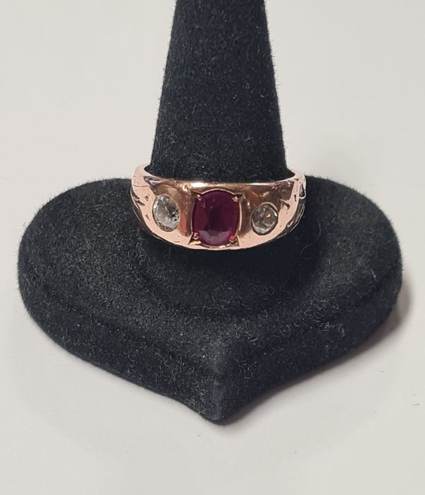 Inel din aur galben 14k, cu runin si diamante naturale, IAU842