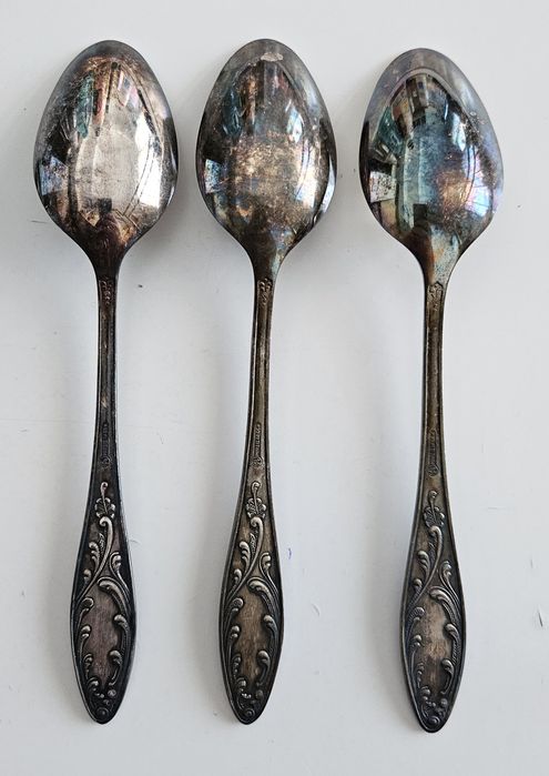 Посребрени лъжици за хранене, МНЦ, СССР, мелхиор, 18 см.