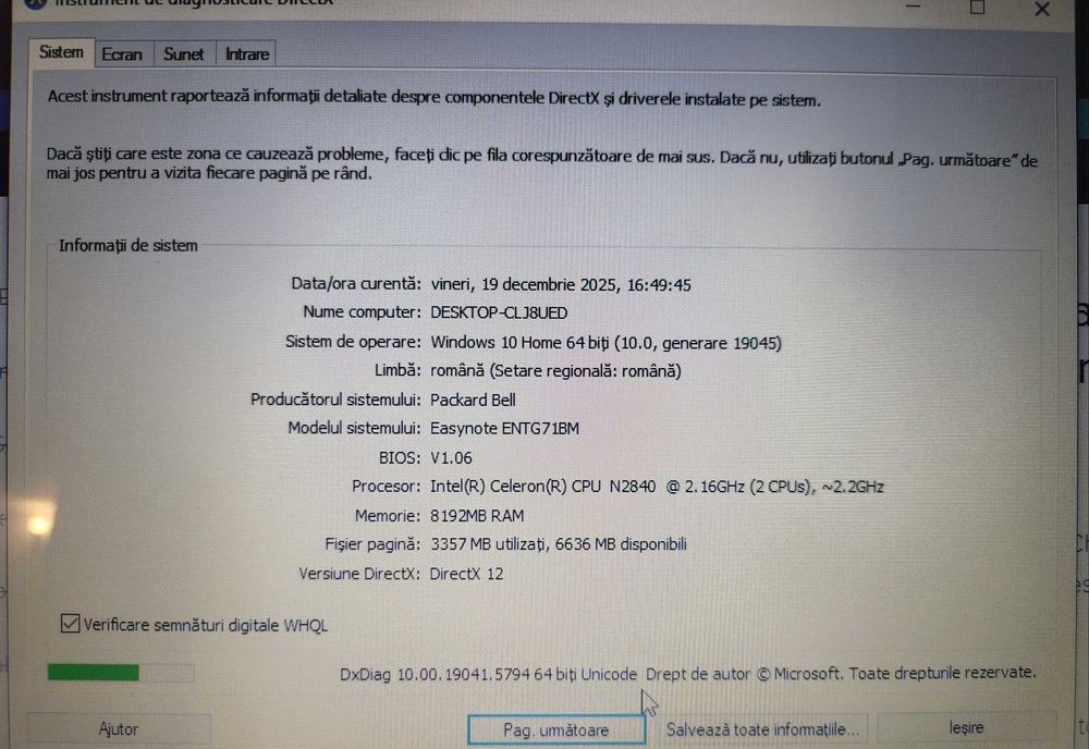 Okaziel Laptop PackardBell (Acer-Aspire) la doar 400lei