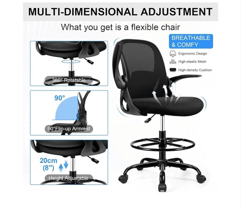 Scaun birou ergonomic Primy, reglabil cu cotiere rabatabile , negru.