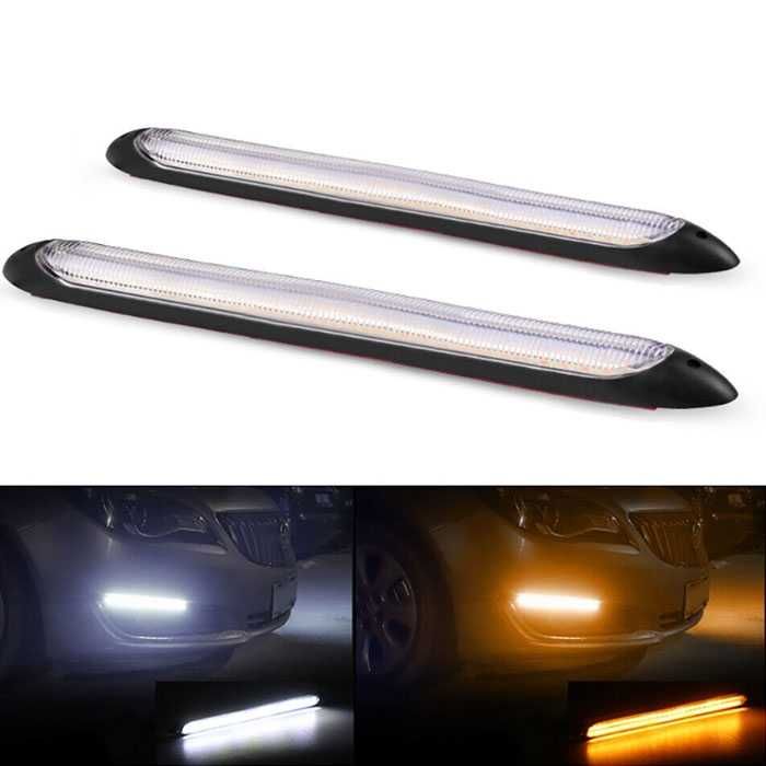 LED дневни светлини DRL PG73 27.5 см с мигач – бяло/жълто, 12V (2 бр.)