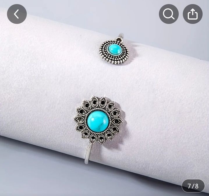 Винтиж алуминиев браслет с тюркоазен инлей