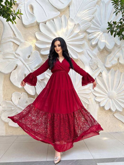 Вязанный двойка, шифон куйлак, хозирда тренд булган яна бир куйлак