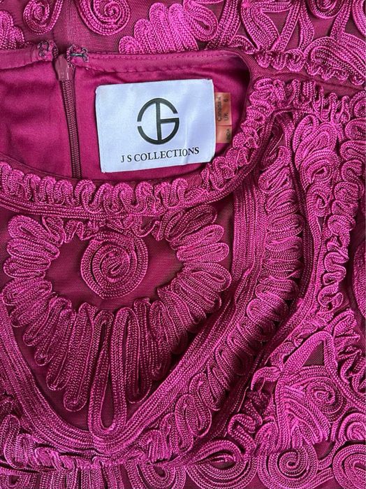 Цикламена рокля с дантелени мотиви, S