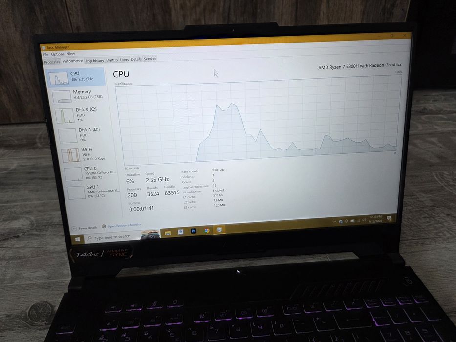 Asus TUF Gaming Ryzen 7 6800H,RTX 3050TI,24gb RAM, 1,5Tb stocare