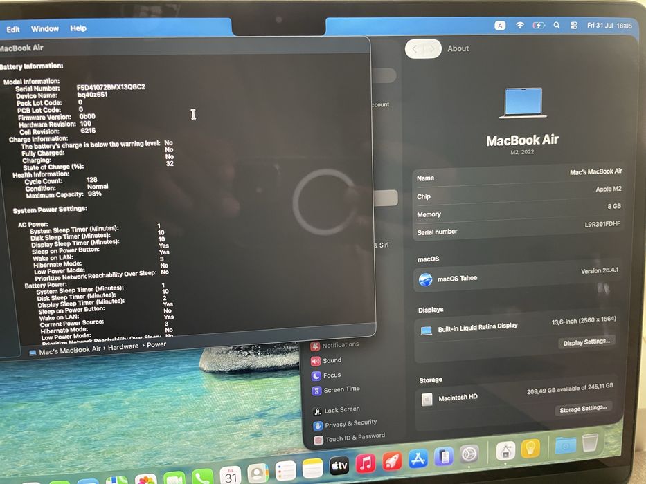 Macbook air m2 2022 ideal 8/256 silver 98%