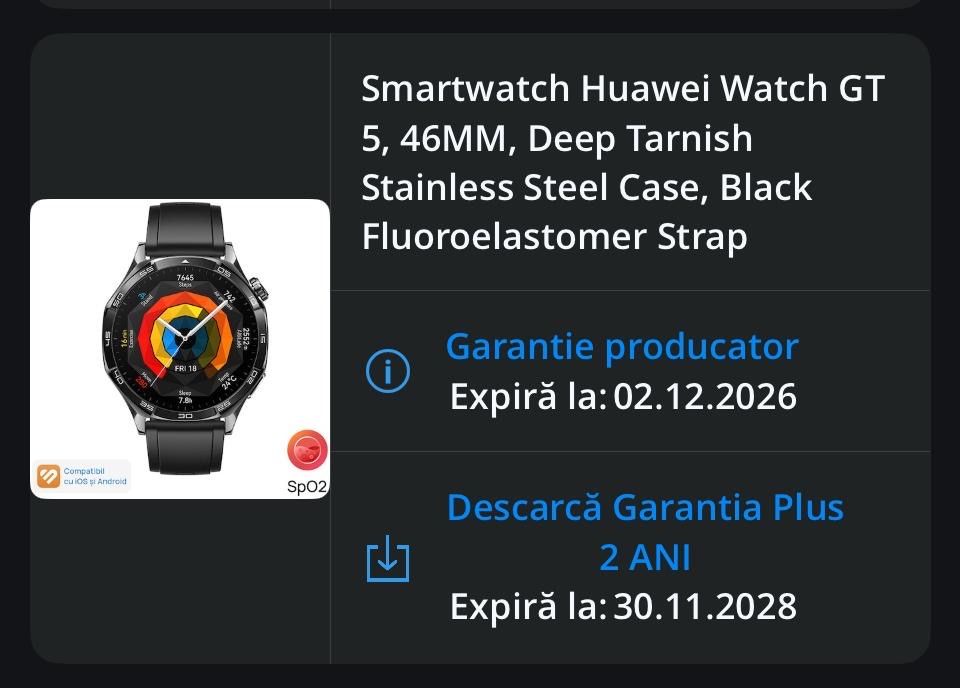 Vand ceas Huawei Watch GT 5 46mm - garantie pana in noiembrie 2028