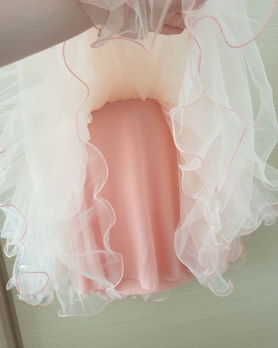 Rochie, roz pal, tulle, dantelă