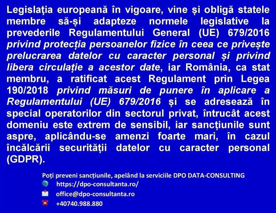 Consultanta si audit in protectia datelor personale, DPO - GDPR