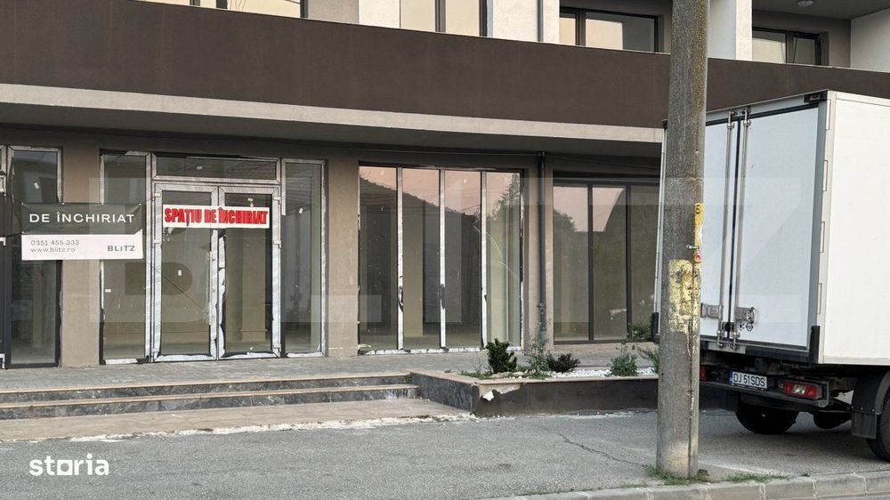 Spatiu comercial parter bloc nou, 109 mp open space, vitrina, terasa,