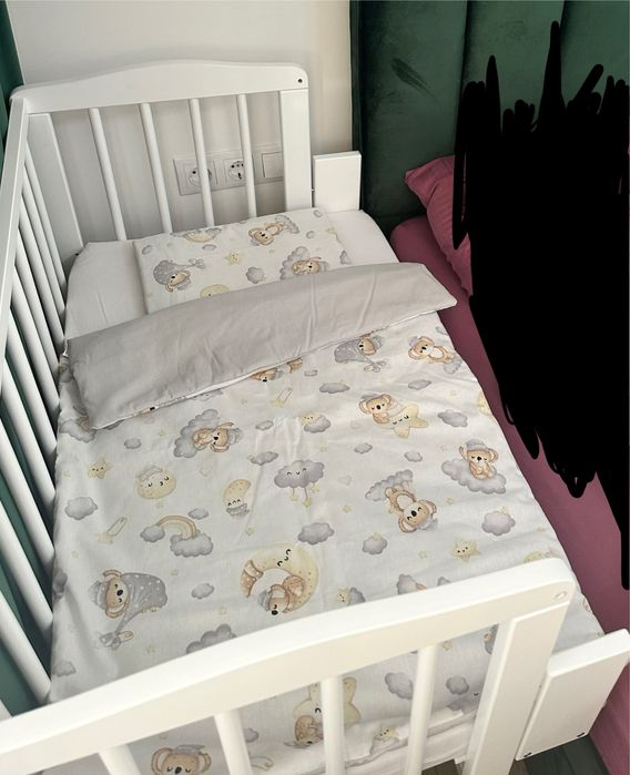 Pătuţ Co-Sleep Alb, + 2 lenjerii complete cadou