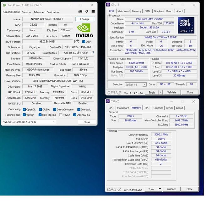 PC Gaming High-End RTX 5070 Ti + Ultra 7 265kf + 96GB DDR5 + SSD 2TB - Majoritatea in garantie, setup complet premium
