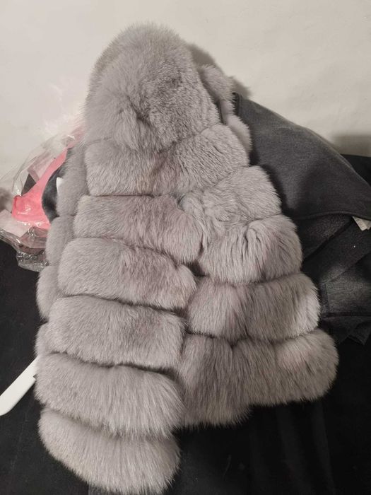 BEST Leather & Fur Haina Blana Vulpe Argintie masura S 100% Originala