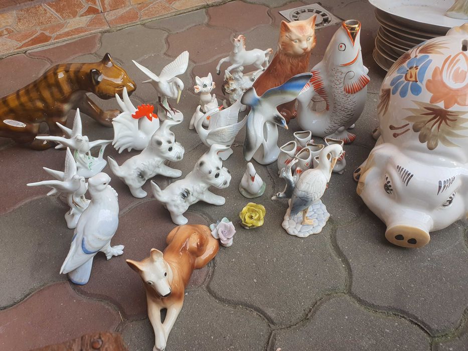 Bibelouri portelan diverse - sticla peste + pahare, pasari, cesti