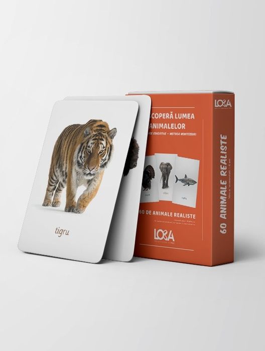 Set 60 Cartonașe Montessori Animale Reale - Dezvoltare Inteligență