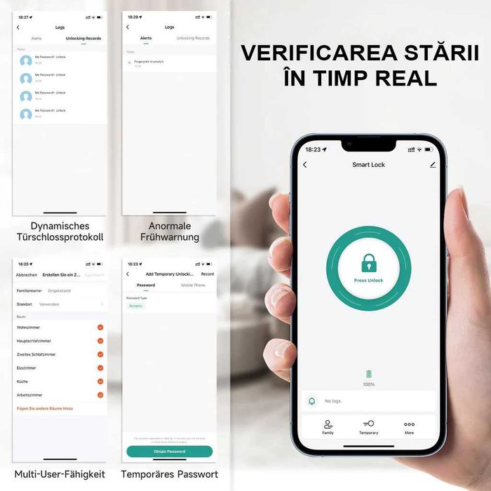 Încuietoare inteligentă + kit sistem alarmare la efracție
