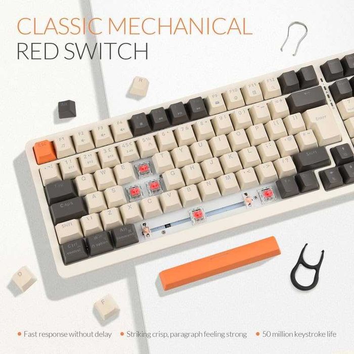 Механична геймърска клавиатура Rii, безжична 101 клавиша RGB подсветка