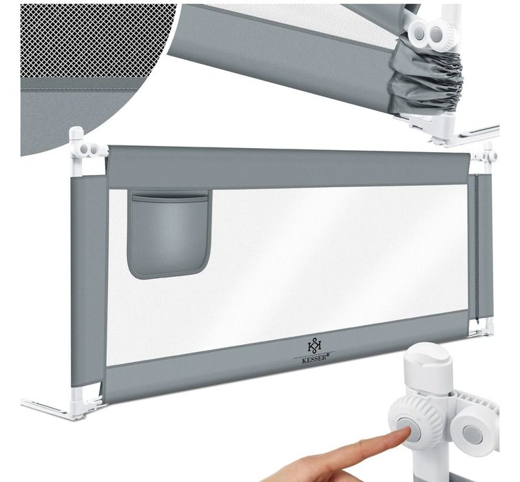 Защитна ограда за детско легло, размери 180 см x 44 см x 72-96 см