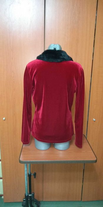 Cardigan/ Bolero rosu cu guler blanita neagra, dama, M-L