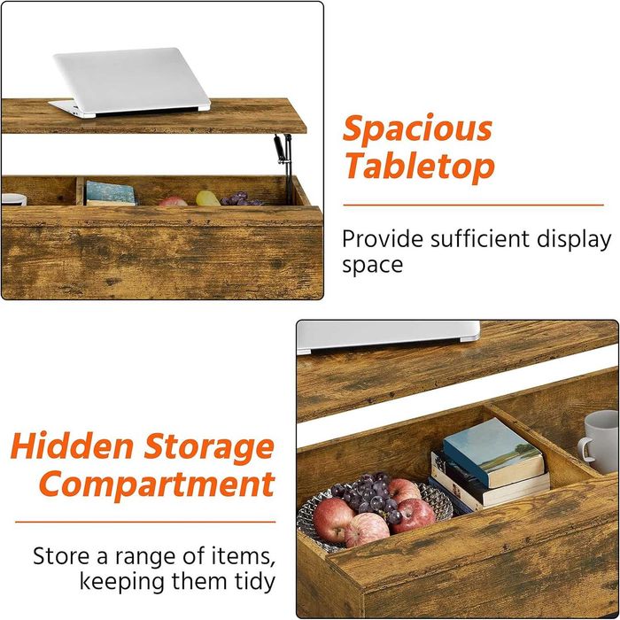 Маса за кафе повдигащ се плот, съхранение странична бюро рустик н141