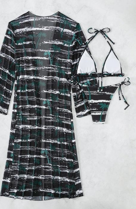 Costum baie 3 piese cu slip brazilian reglabil lateral