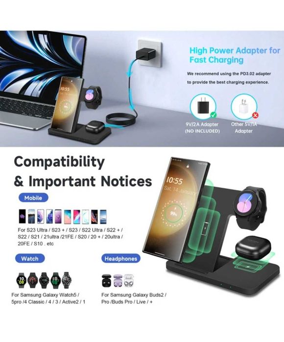 Безкабелна зарядна станция за телефон,часовник и слушалки едновременно