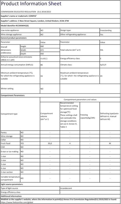 Frigider Comfee 93 litri , Nou