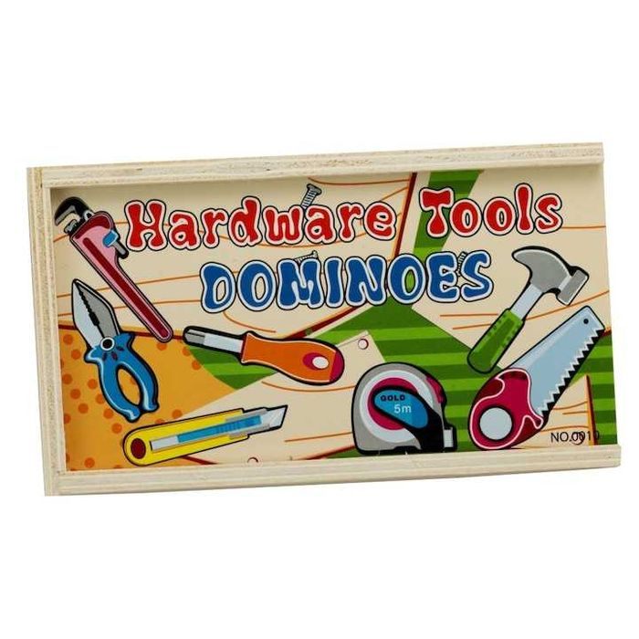 Дървено домино с цифри и Инструменти, Животни, Зеленчуци