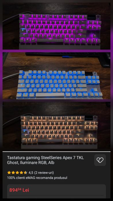 Tastatura Gaming Mecanica SteelSeries Apex 7 TKL Ghost Edition (Alba)