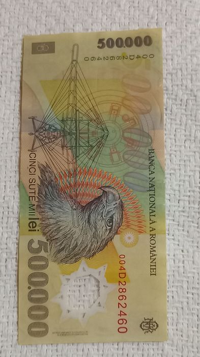 Vand 2 bancnote 500.000 lei an 2000 ieșite din circulatie,stare frumoa