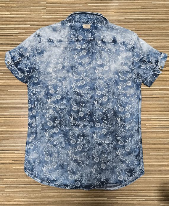 Оригинална памучна риза Scotch & Soda - къс ръкав, флорален деним мотив