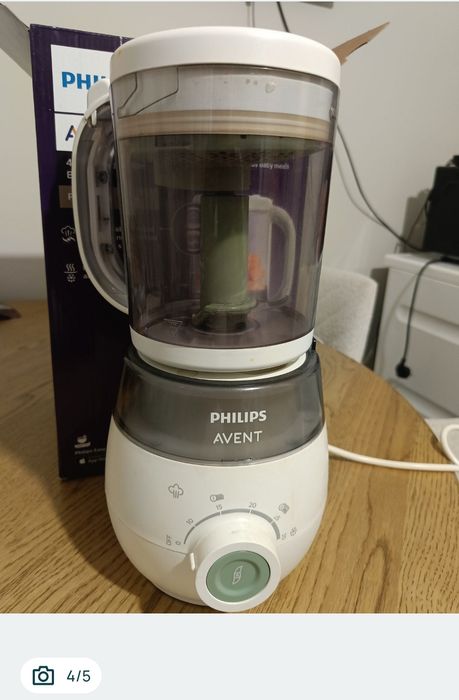 Уред за готвене на пара и блендер 4в1 Philips Avent SCF883/01, контейнер за съхранение 120 мл, връзка с приложения, шпатула, 1 скорост