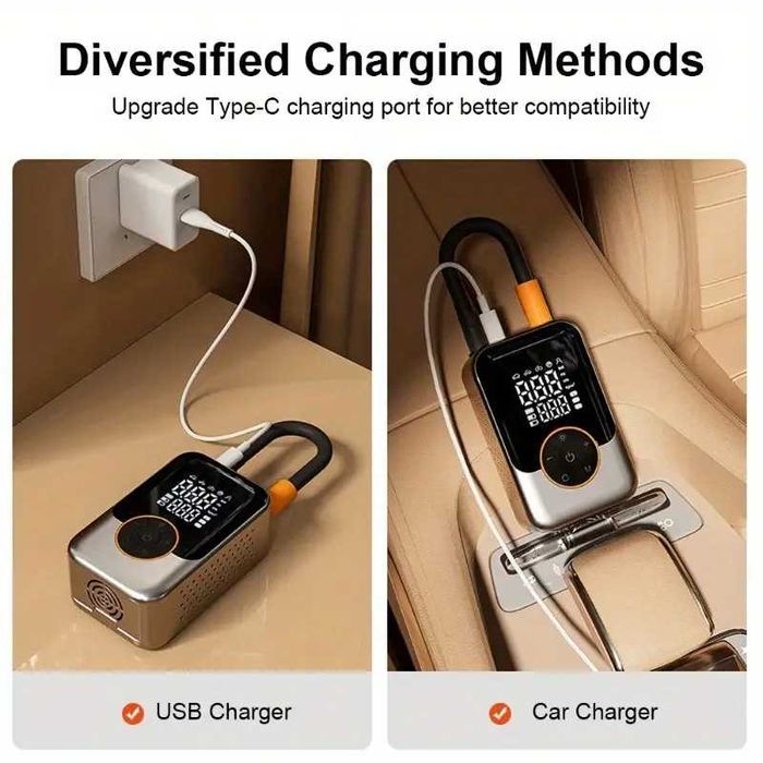 Преносим компресор за гуми помпа за гуми LED дисплей вградена батерия