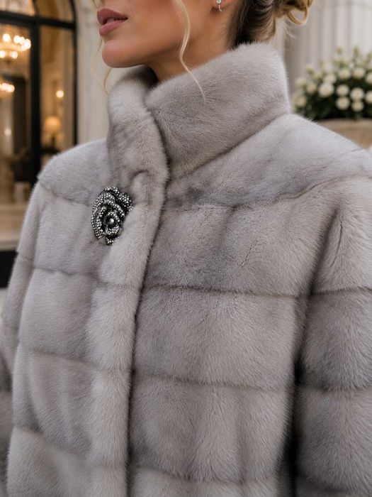 Haină de Nurcă Naturală Premium , Vizon ,  Blană de Lux , Culoare Safir Mărime S-M