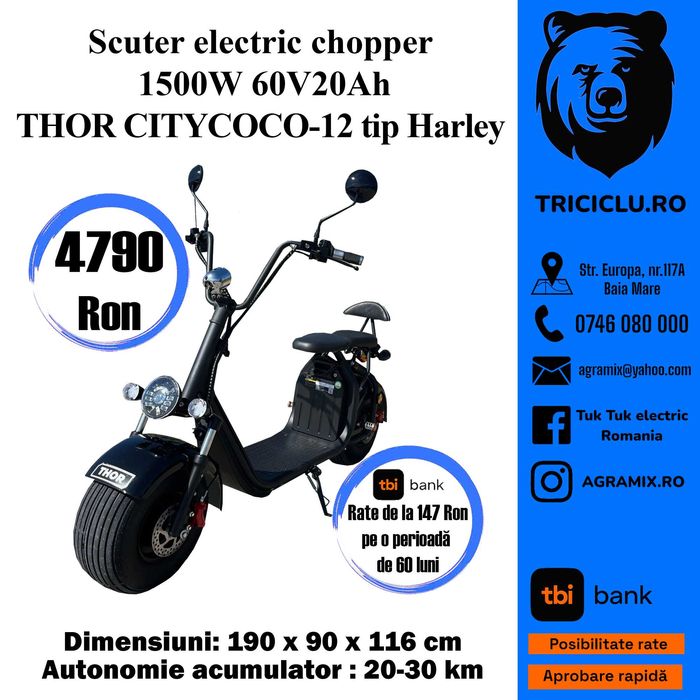 THOR CityCOCO scuter electric fara permis tip Harley noi Agramix