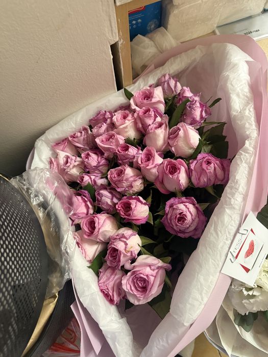 Розовые розы свежие 41 шт