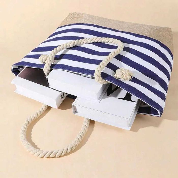 Geanta mare de plaja sau picnic 22L in stil nautic cu mini portofel