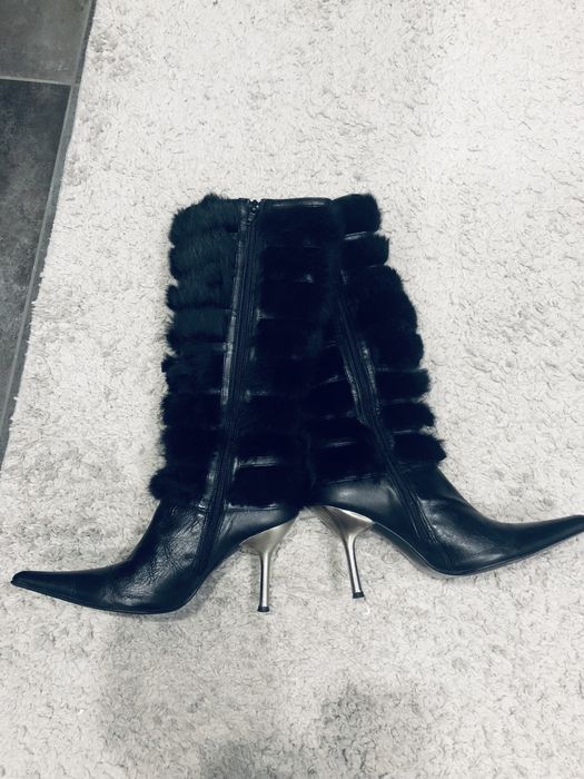 Cizme cu toc/ piele si blanita naturala