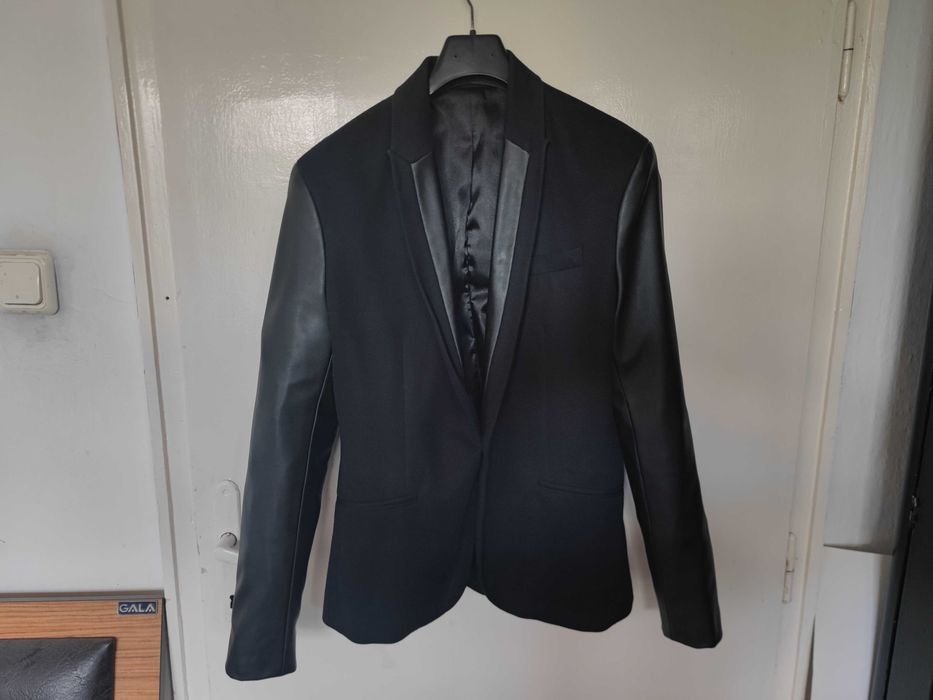 Мъжко Сако Zara размер M 38 / Блейзър с кожени ръкави / Вталенa кройка сако Zara Man