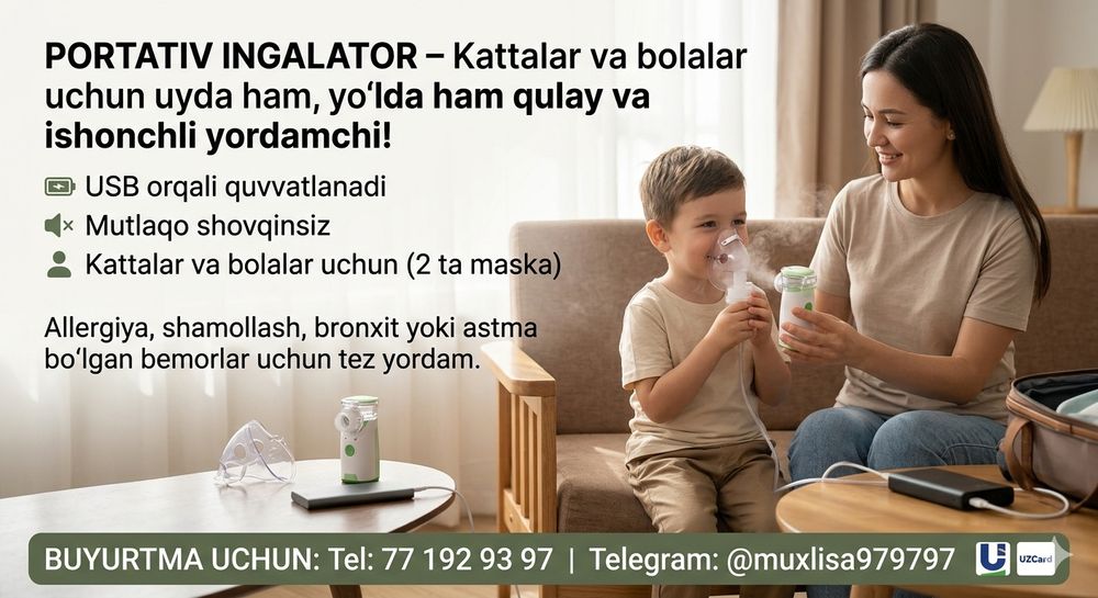 Mini Ingalyator Allergiya, shamollash, bronxit yoki astma bo‘lgan un