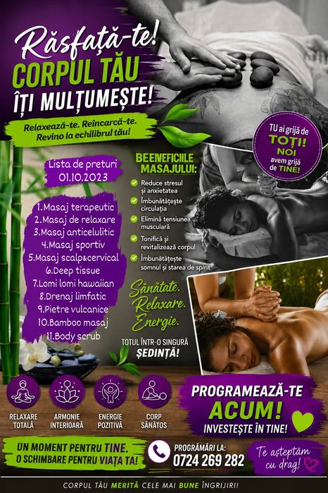Masaj anticelulitic Masaj de relaxare Masaj terapeutic