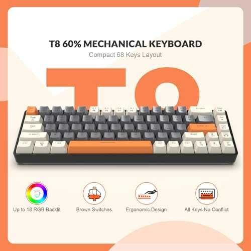 Механична клавиатура Yindiao T8 RGB 60% Brown