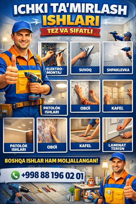 Ichki remont ishlarini oʻz vaqtida sifatli qilib topshiramiz