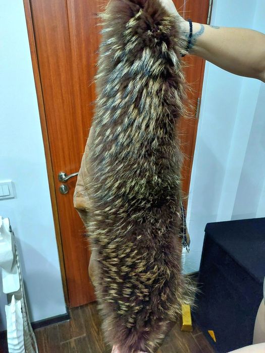 Geaca piele gluga blana naturala