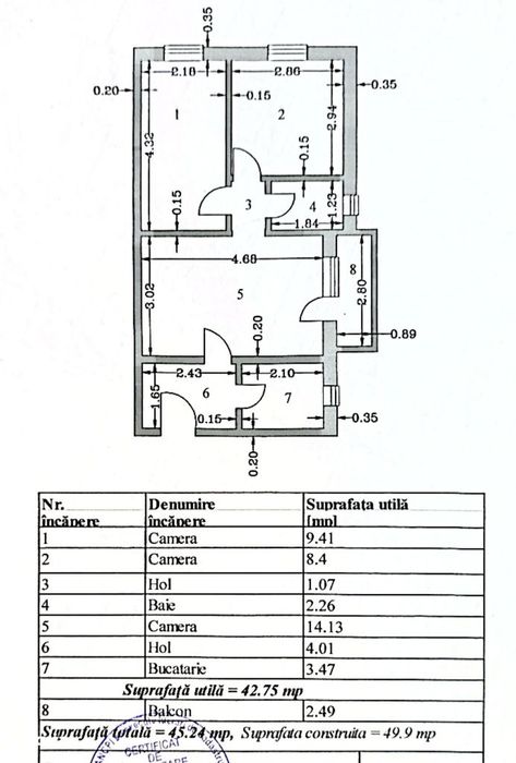 Apartament cu 3 camere, etaj 4, VASLUI zona CENTRU;