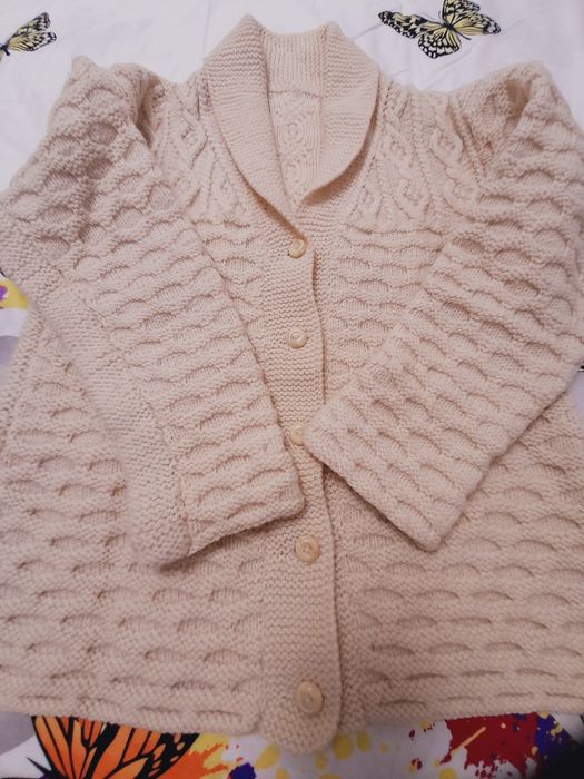 Pulover din lână, bărbătesc, tricotat manual, cu guler șal